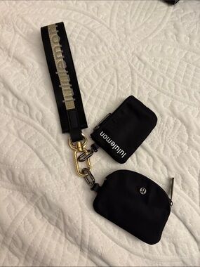 lululemon Black Gold Wristlet Keychain Pouch Set